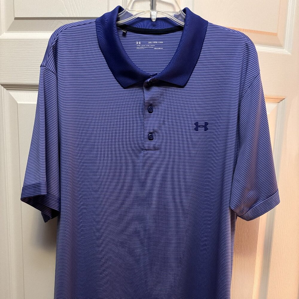 Under Armour HeatGear Polo Shirt Men’s 2XL Blue Striped Short Sleeve